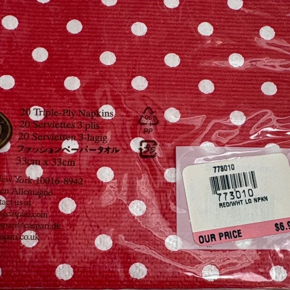 Red Polka Dot dinner andCocktail Napkins - White Dots